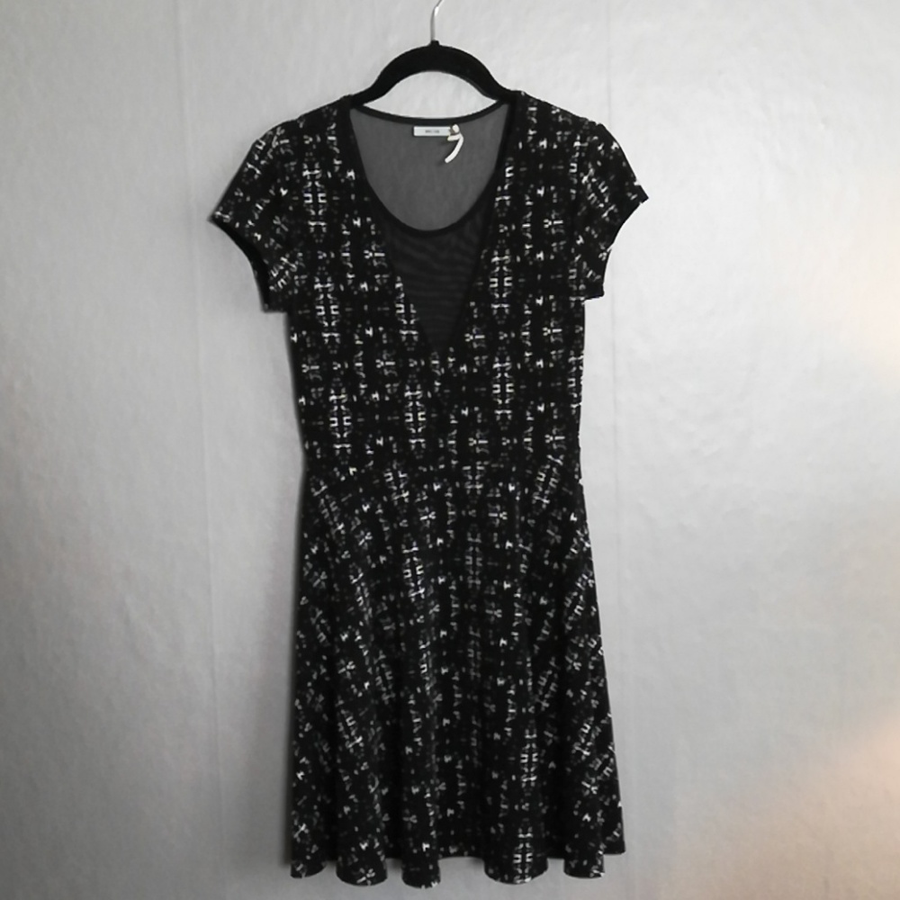 KIMCHI Blue Deep V Mesh Insert Skater Dress